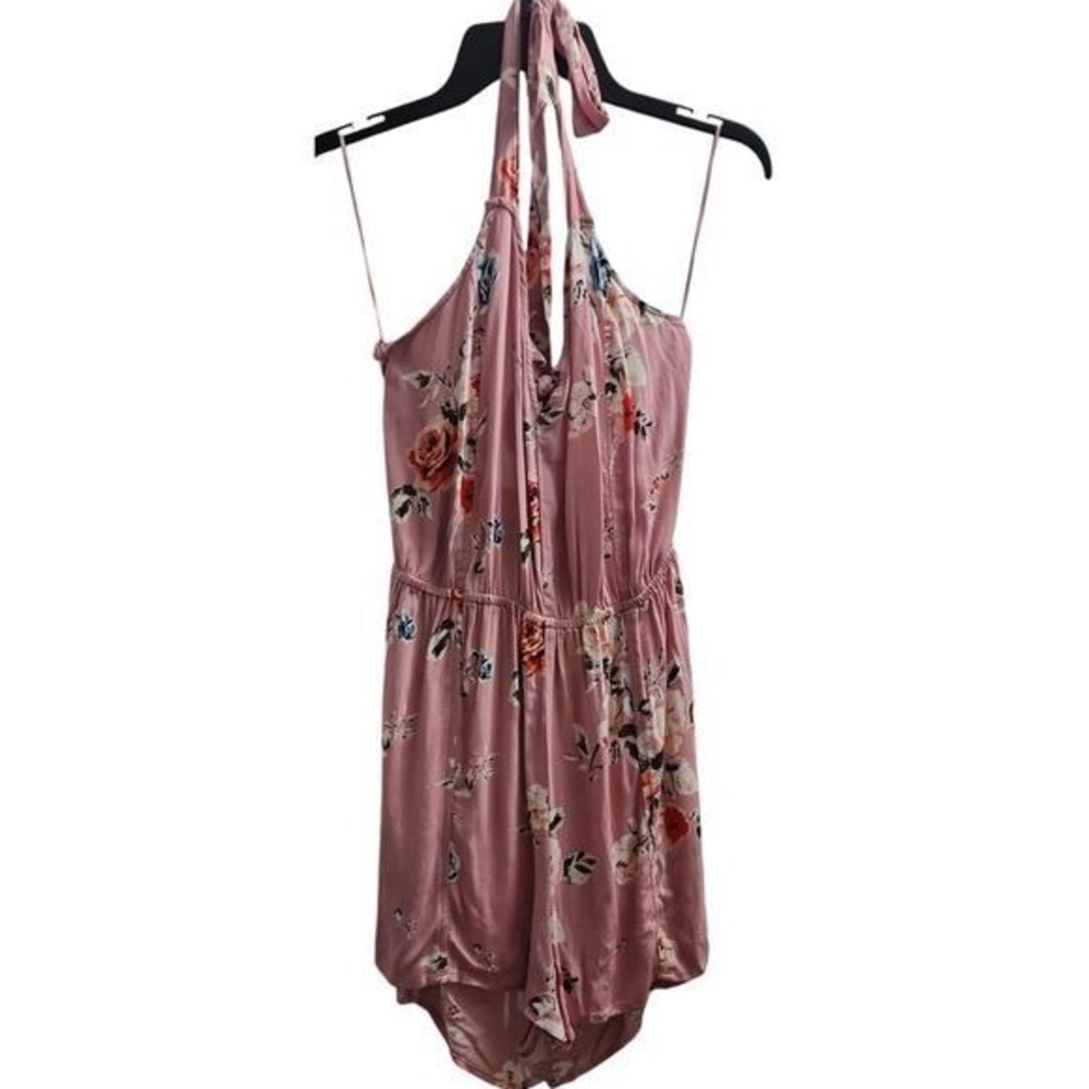 Kendall & Kylie Floral Halter Romper Open Back Sleeveless Pink Size Medium